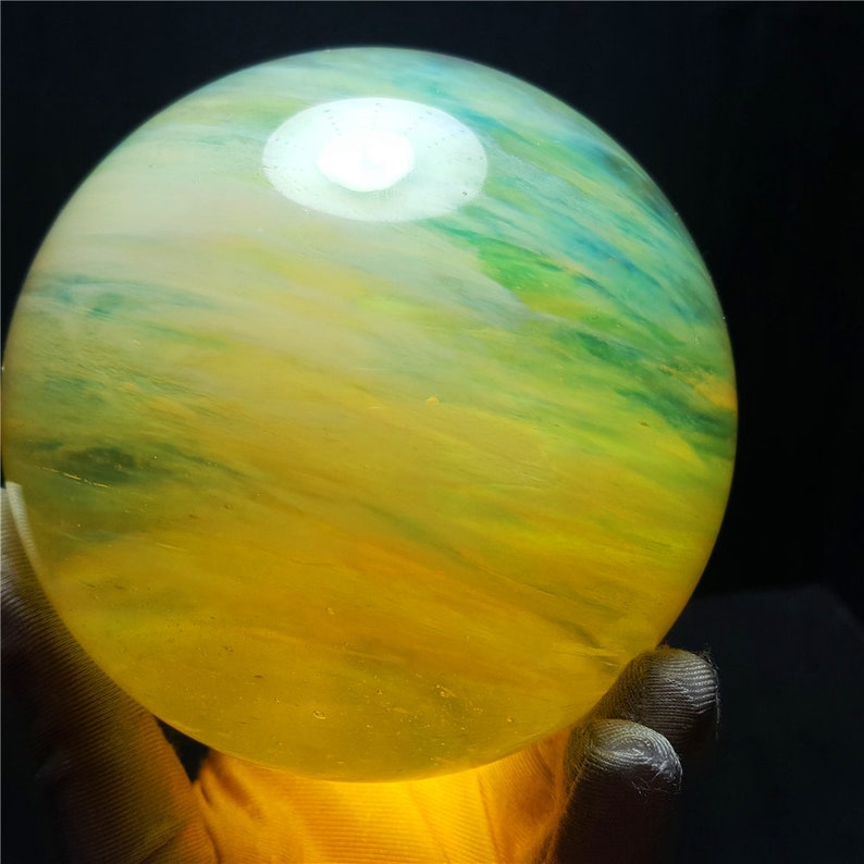 Lemon Smelt Yellow Crystal Quartz Sphere/Clear Smelt Quartz Healing Stone/Reiki/Chakra