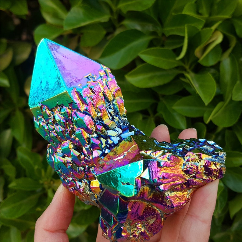 Aura Titanium Rainbow color Quartz Crystal Cluster Angel Aura Quartz Crystal Cluster Healing