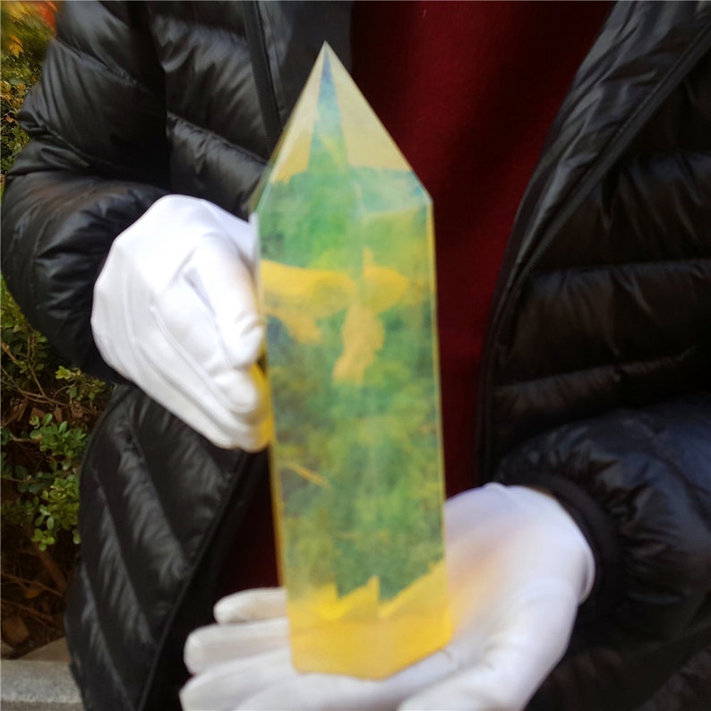 Lemon Smelt Yellow Crystal Quartz Point Obelisk/Clear Smelt Quartz Healing Stone/Reiki