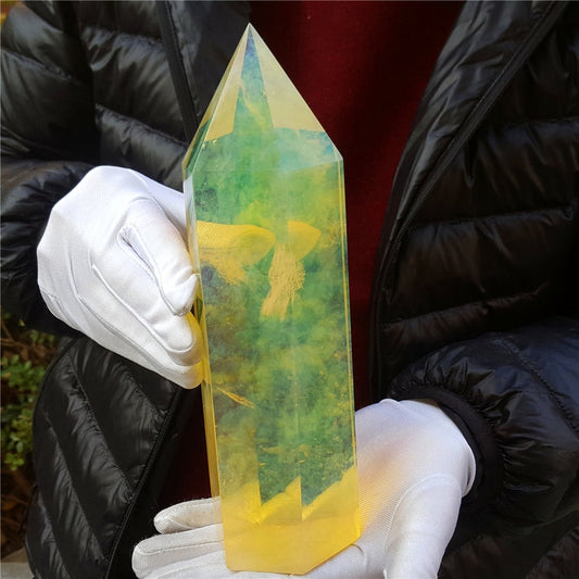 Lemon Smelt Yellow Crystal Quartz Point Obelisk/Clear Smelt Quartz Healing Stone/Reiki
