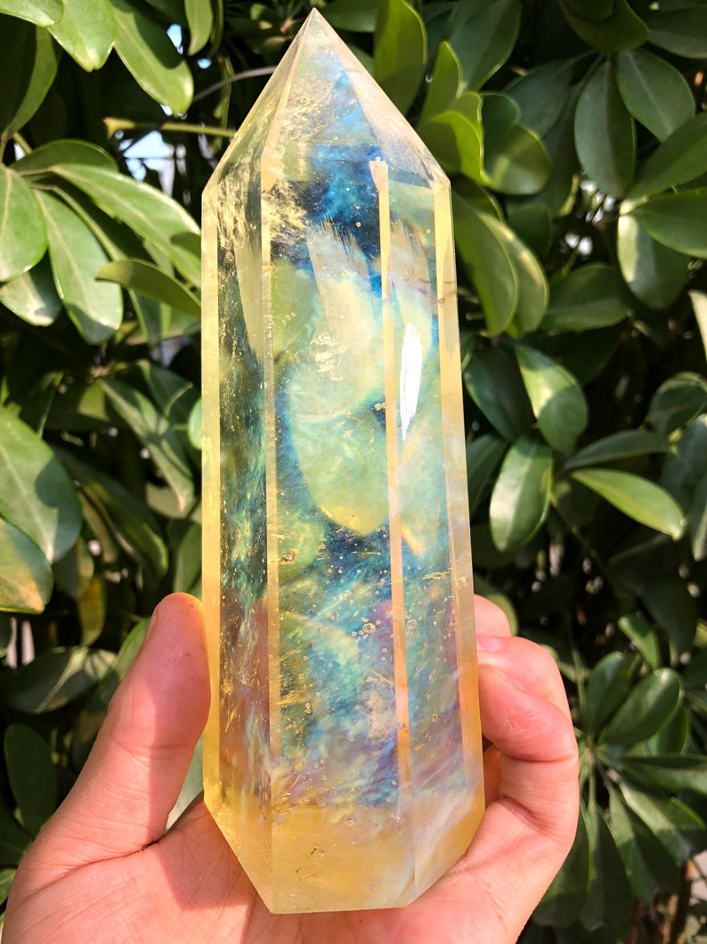 Clear Smelt yellow quartz point/Clear Smelt quartz Meditation Stone/Healing Stone/Reiki/Chakra