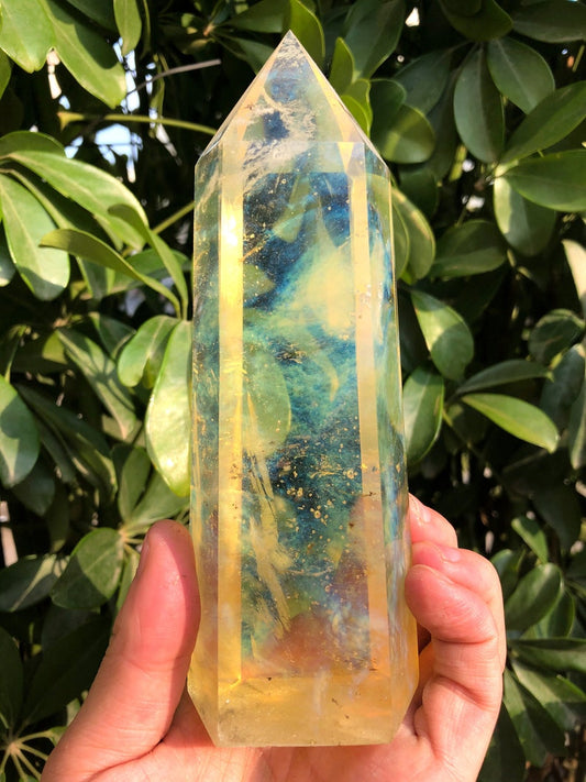 Clear Smelt yellow quartz point/Clear Smelt quartz Meditation Stone/Healing Stone/Reiki/Chakra