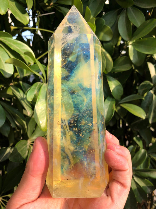 Clear Smelt yellow quartz point/Clear Smelt quartz Meditation Stone/Healing Stone/Reiki/Chakra