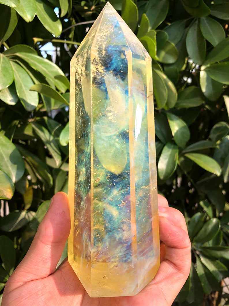 Clear Smelt yellow quartz point/Clear Smelt quartz Meditation Stone/Healing Stone/Reiki/Chakra