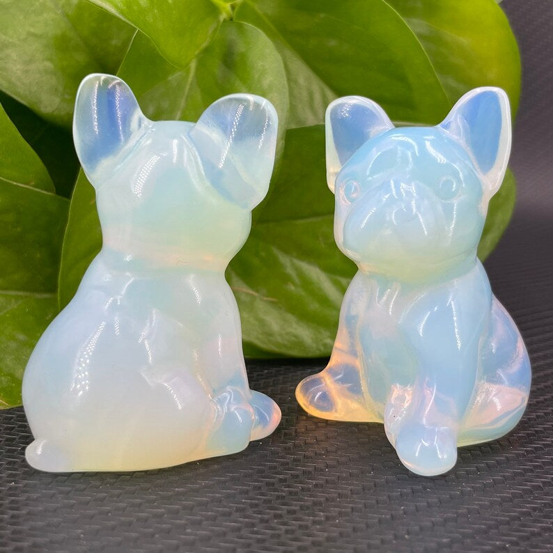 1pc Opalite French Bulldog,Hand Carved,Crystal Healing,Crystal Animal,Home Decoration