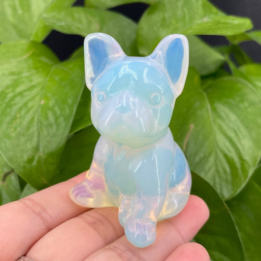 1pc Opalite French Bulldog,Hand Carved,Crystal Healing,Crystal Animal,Home Decoration