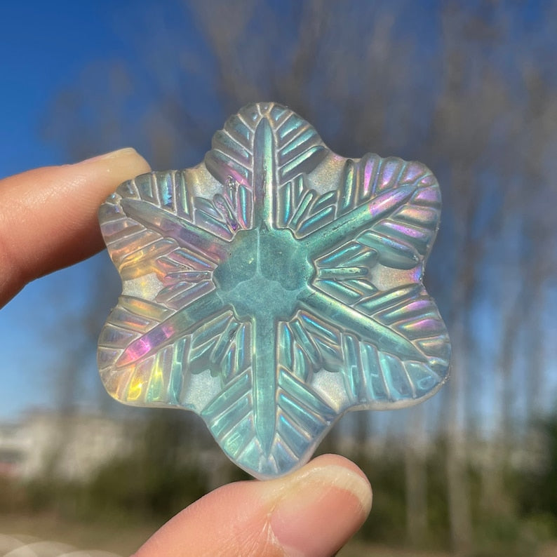 Titanium Clear Melting Stone Snowflake,Quartz Crystal Snowflake,Hand Carved,Home Decoration