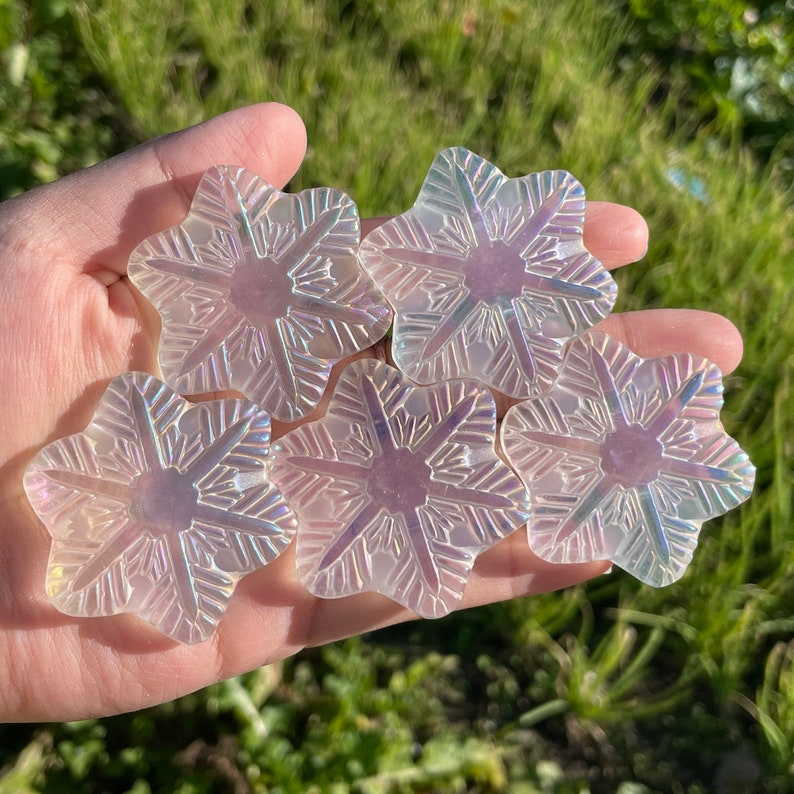 Titanium Clear Melting Stone Snowflake,Quartz Crystal Snowflake,Hand Carved,Home Decoration