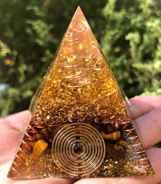 Fantasy Magic Tiger's Eye Orgone/Crystal Pyramid Orgonite/Positive Energy Generator/Chakra Energy Healing/Energy stone