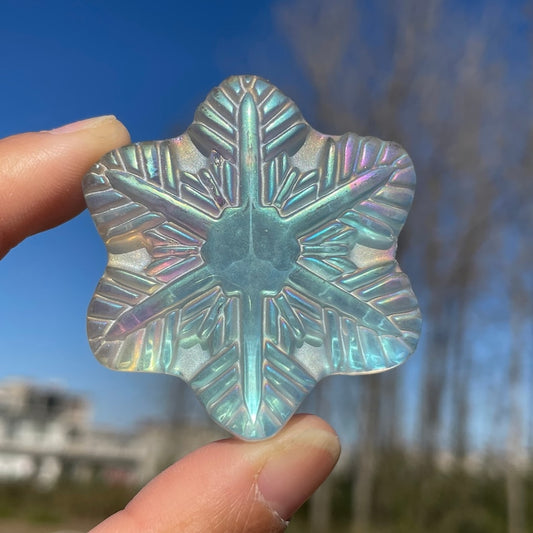 Titanium Clear Melting Stone Snowflake,Quartz Crystal Snowflake,Hand Carved,Home Decoration