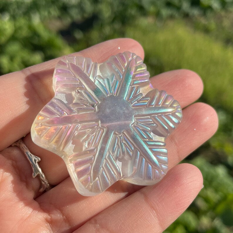 Titanium Clear Melting Stone Snowflake,Quartz Crystal Snowflake,Hand Carved,Home Decoration