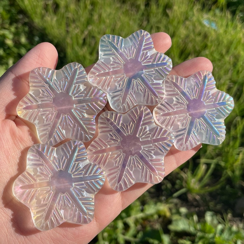 Titanium Clear Melting Stone Snowflake,Quartz Crystal Snowflake,Hand Carved,Home Decoration
