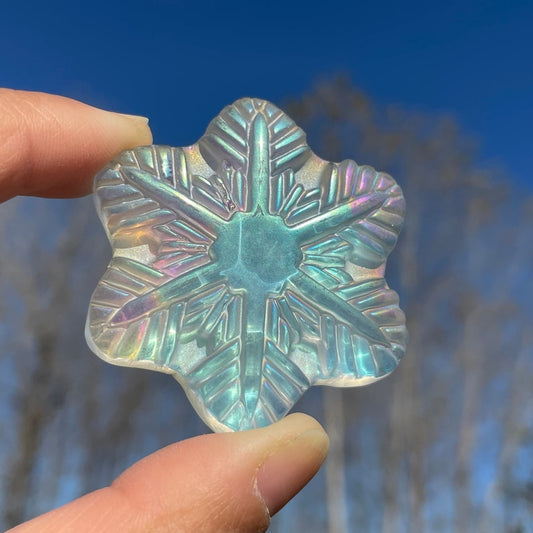 Titanium Clear Melting Stone Snowflake,Quartz Crystal Snowflake,Hand Carved,Home Decoration