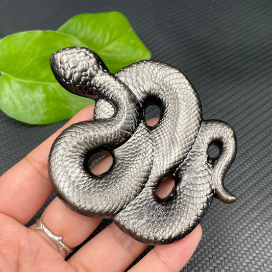Natural Silver Obsidian Snake,Quartz Crystal Snake,Hand Carved,Home Decoration