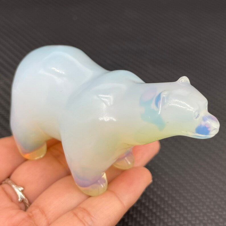 1pc Opalite Polar bear,Quartz Crystal beer,Hand Carved,Home Decoration