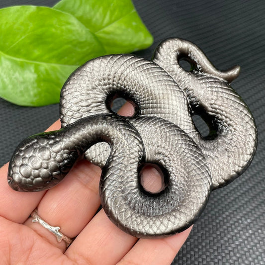Natural Silver Obsidian Snake,Quartz Crystal Snake,Hand Carved,Home Decoration