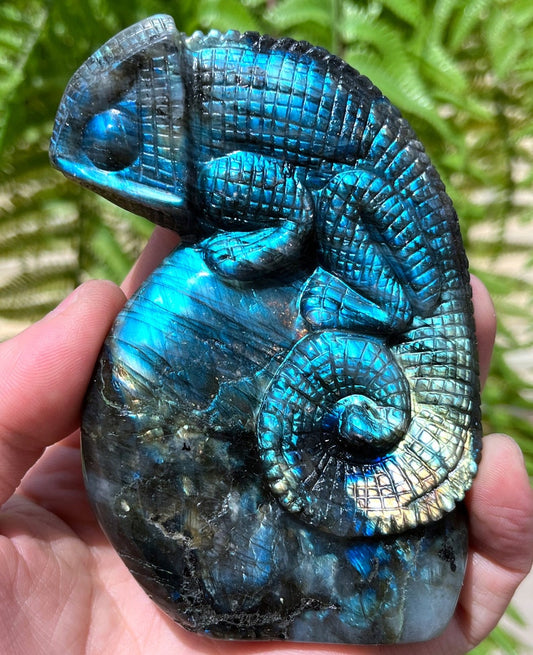 Hand carved Sheen Labradorite Crystal Quartz lizard/Shiny Polished Labradorite