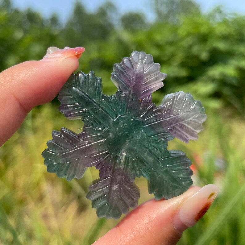 Natural Fluorite Snowflake,Quartz Crystal Snowflake,Hand Carved,Home Decoration,Cryatal Gift