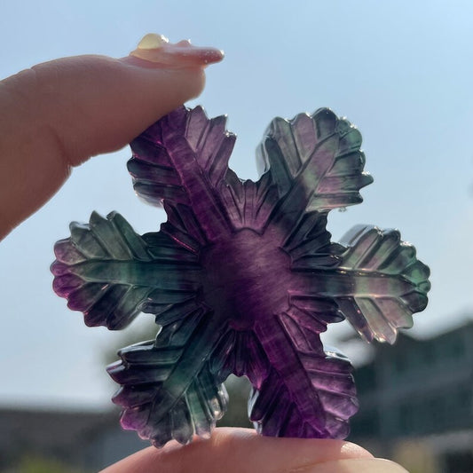 Natural Fluorite Snowflake,Quartz Crystal Snowflake,Hand Carved,Home Decoration,Cryatal Gift