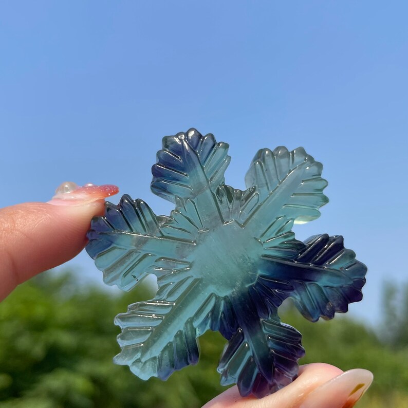 Natural Fluorite Snowflake,Quartz Crystal Snowflake,Hand Carved,Home Decoration,Cryatal Gift