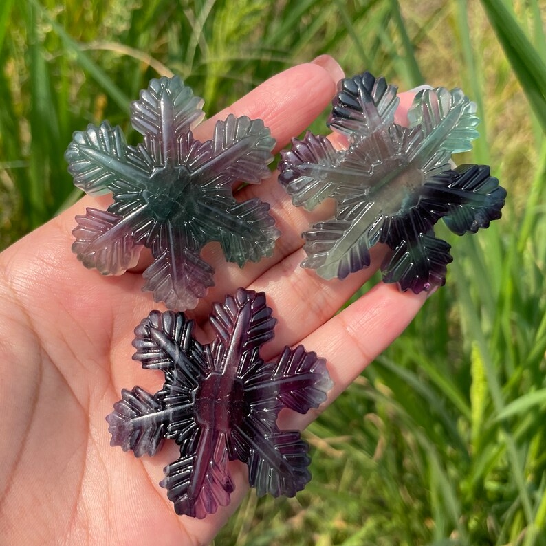 Natural Fluorite Snowflake,Quartz Crystal Snowflake,Hand Carved,Home Decoration,Cryatal Gift