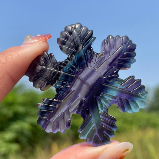 Natural Fluorite Snowflake,Quartz Crystal Snowflake,Hand Carved,Home Decoration,Cryatal Gift