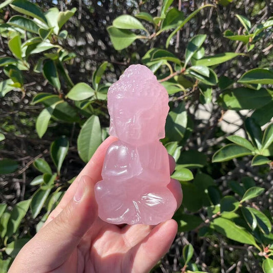 Hand Carved Rose Quartz Buddha Carving|Healing Crystal Energy Stone|Crystal Baby Buddha Sculpture
