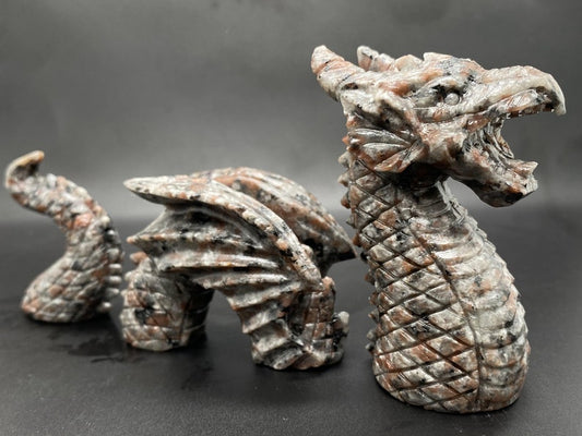 6" Natural Yooperlite Carved Dragon,Quartz Crystal Carved ,Crystal Dragon Head ,Yooperlite Dragon