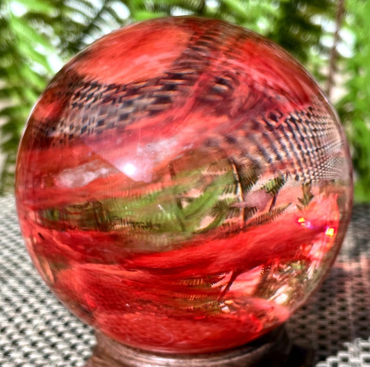 Clear Smelt Red quartz Sphere/Meditation Stone/Healing Stone/Reiki/Chakra