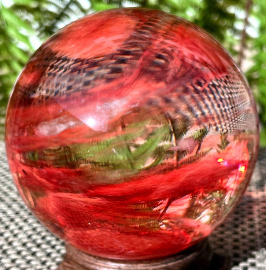 Clear Smelt Red quartz Sphere/Meditation Stone/Healing Stone/Reiki/Chakra