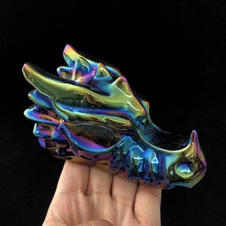 Rainbow Titanium Aura Dragon Skull,Quartz Crystal Dragon,Crystal Sculpture,Collection,Crystal Gift