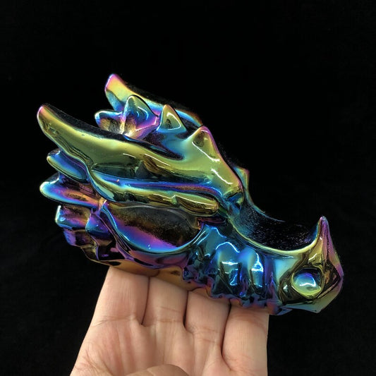 Rainbow Titanium Aura Dragon Skull,Quartz Crystal Dragon,Crystal Sculpture,Collection,Crystal Gift
