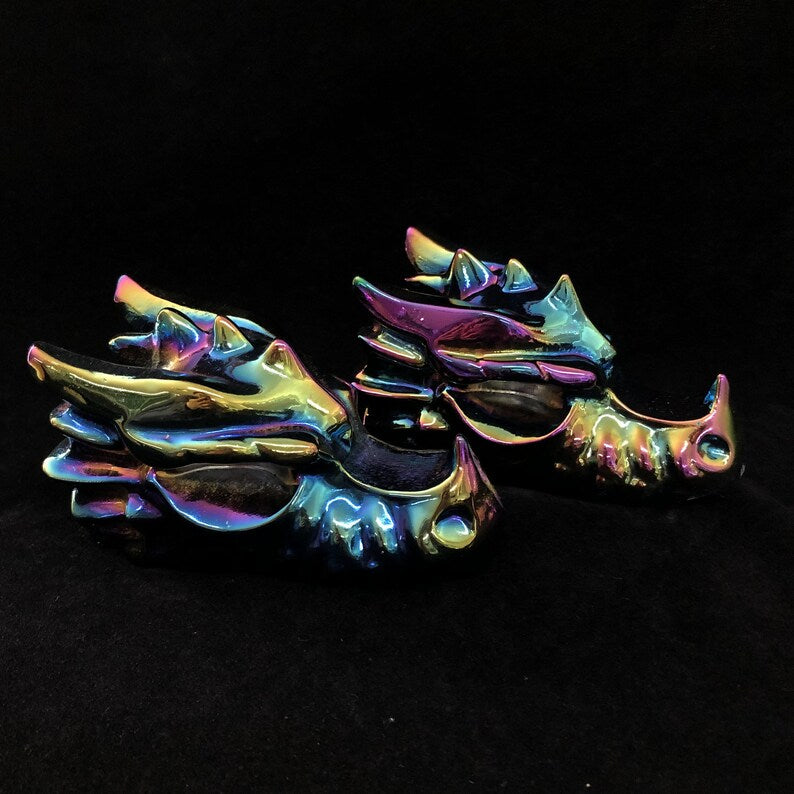 Rainbow Titanium Aura Dragon Skull,Quartz Crystal Dragon,Crystal Sculpture,Collection,Crystal Gift