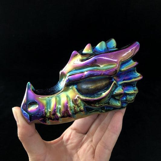 Rainbow Titanium Aura Dragon Skull,Quartz Crystal Dragon,Crystal Sculpture,Collection,Crystal Gift
