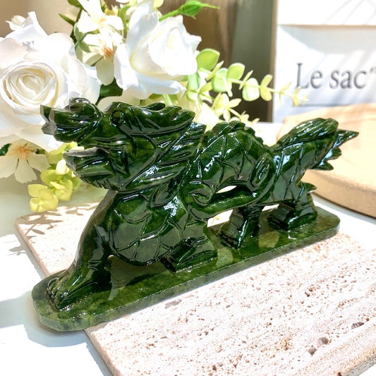 Green Jade Dragon Carvings, Hand Carved Crystal DragonHome Decor, Holiday Gifts, Christmas Gifts