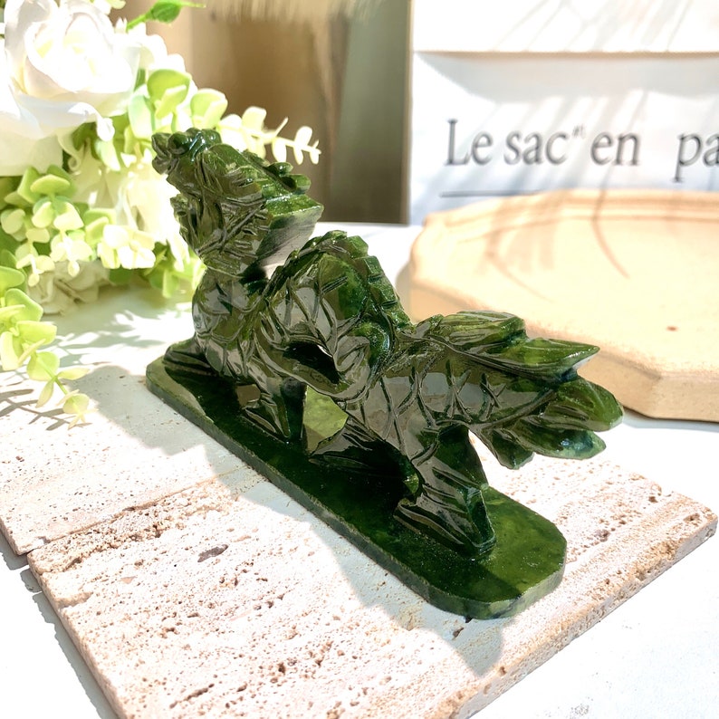 Green Jade Dragon Carvings, Hand Carved Crystal DragonHome Decor, Holiday Gifts, Christmas Gifts