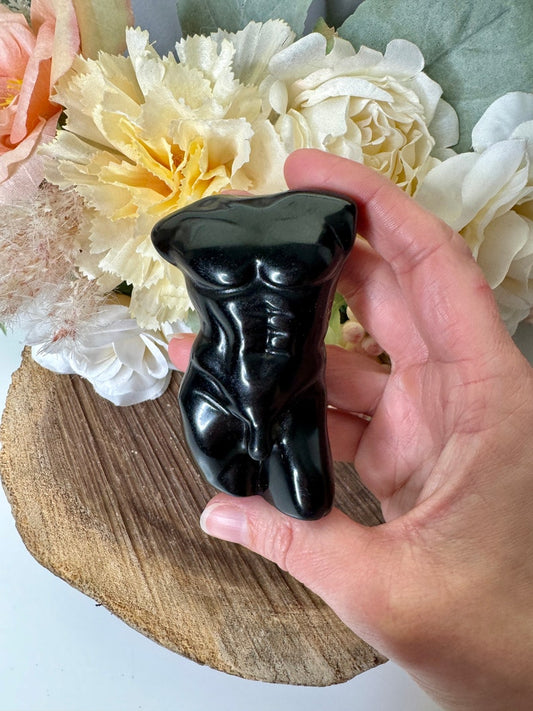 Obsidian Male Body Carving Crystal Man Torso Carving, Obsidian Male Body Carving, Man Body