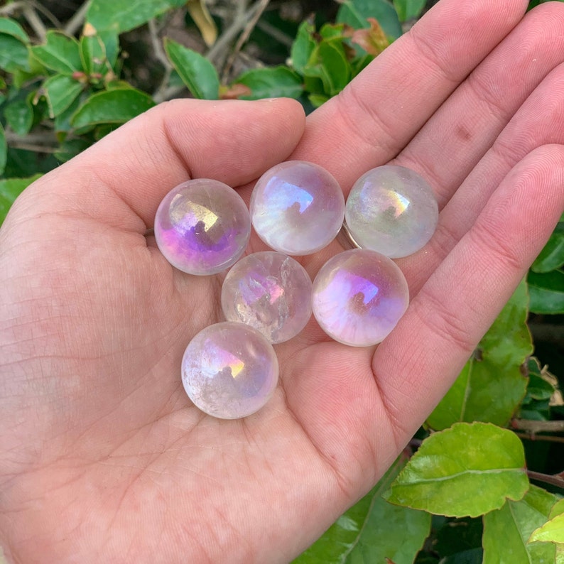 15-20MM Aura Quartz Sphere or Aura Rose Quartz Sphere, Crystal Ball, Pocket Stone, Crown Chakra