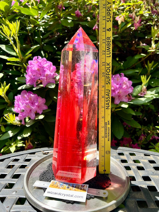14” Quartz Clear Red Artisan glass quartz wand Tower huge point large smelting stone
