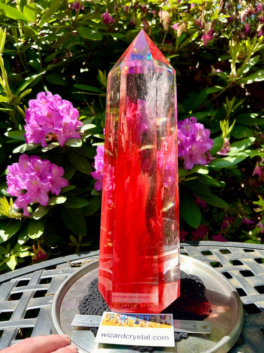 14” Quartz Clear Red Artisan glass quartz wand Tower huge point large smelting stone