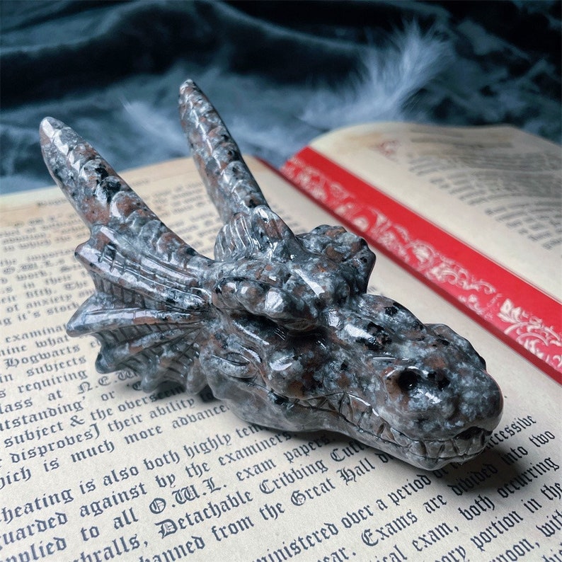 Natural Flame stone skull Dragon ,serpentine stone skull DragonHome Decor