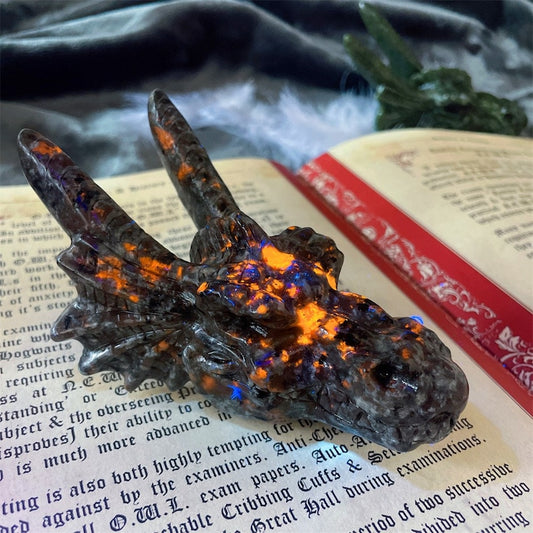 Natural Flame stone skull Dragon ,serpentine stone skull DragonHome Decor