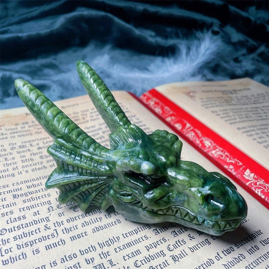 Natural Flame stone skull Dragon ,serpentine stone skull DragonHome Decor