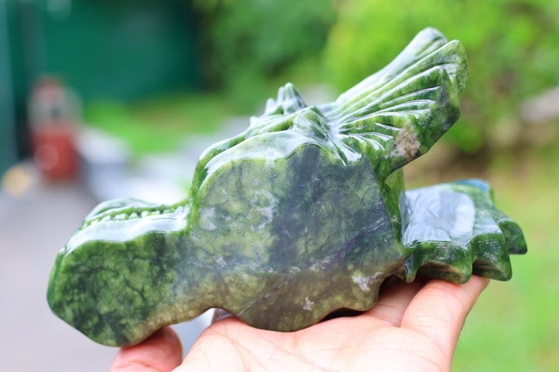 6.2" Natural Jade Dragon Skull,Quartz Crystal Carved ,Crystal Heal Reiki,Home decoration