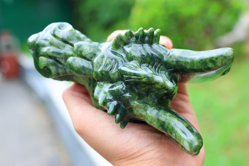 6.2" Natural Jade Dragon Skull,Quartz Crystal Carved ,Crystal Heal Reiki,Home decoration