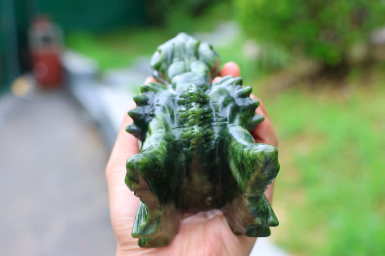 6.2" Natural Jade Dragon Skull,Quartz Crystal Carved ,Crystal Heal Reiki,Home decoration