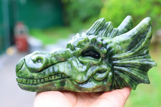 6.2" Natural Jade Dragon Skull,Quartz Crystal Carved ,Crystal Heal Reiki,Home decoration
