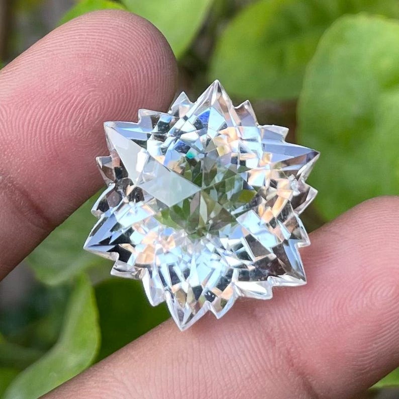 Crystal Quartz Snowflake cut Gemstone Very Special Cut, Shape-Hexagon Crystal Snowflake cut Loos