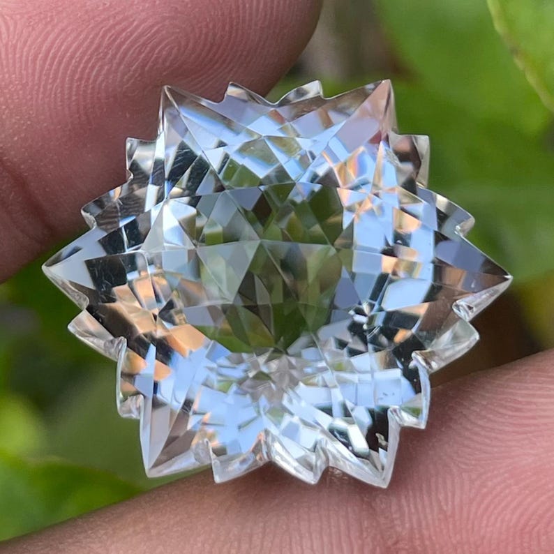 Crystal Quartz Snowflake cut Gemstone Very Special Cut, Shape-Hexagon Crystal Snowflake cut Loos