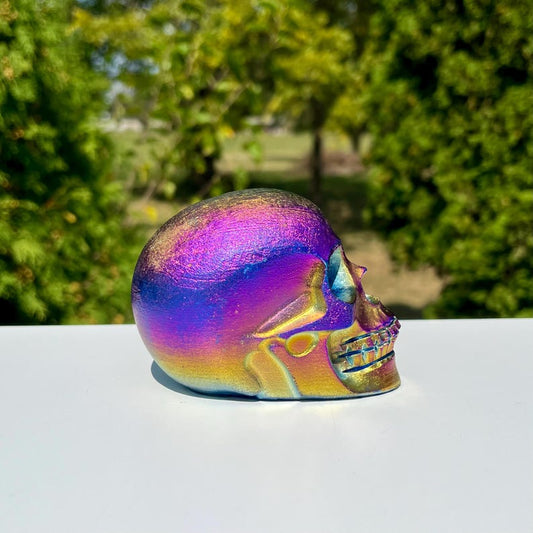 Titanium Rainbow Aura Jade Skull 3.91”- Handcarved Crystal Skull
